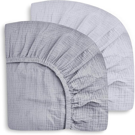 SWEET DOLPHIN 2-Pack Muslin Crib Sheets for Boys & Girls, Ultra Soft Breathable 40S Long-Staple Cotton Fitted Baby Sheets for Standard Crib Mattress 52"x28", Slate and Grey- Nursery Essentials
