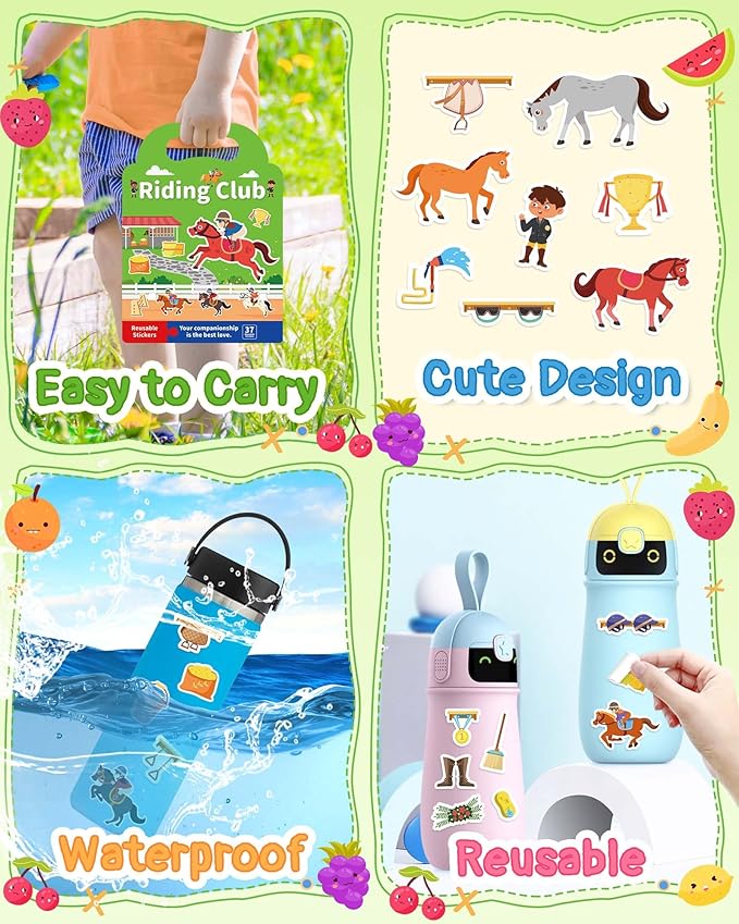 Benresive Reusable Sticker Books for Toddlers, Fun Travel Stickers for Kids, Toddler Sticker Book, Crafts Activities for Toddlers, 3 and Up Birthady Gifts - Riding