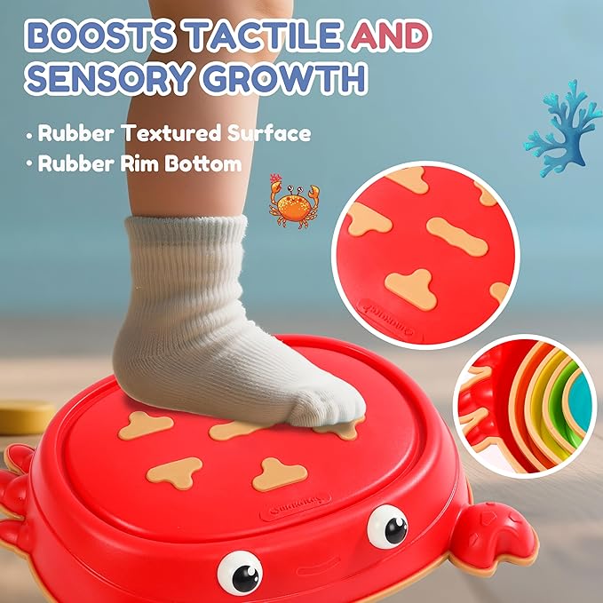 makarci Crab Stepping Stones for Kids,5pcs Double Anti-Slip Balance Sensory Stepping Stones Promoting Toddlers’ Sensory and Coordination Development，Indoor and Outdoor Play for Kids 3-8