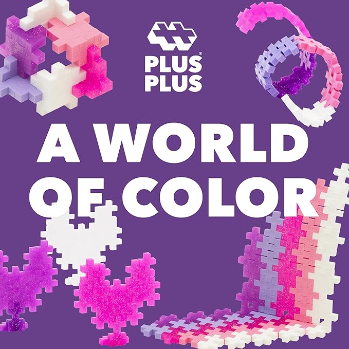 PLUS PLUS 70 Piece Interlocking Building Blocks for Kids, Open Ended Connecting Toys, Stem Bin Classroom Mini Manipulatives - Glitter Mix Play Tube
