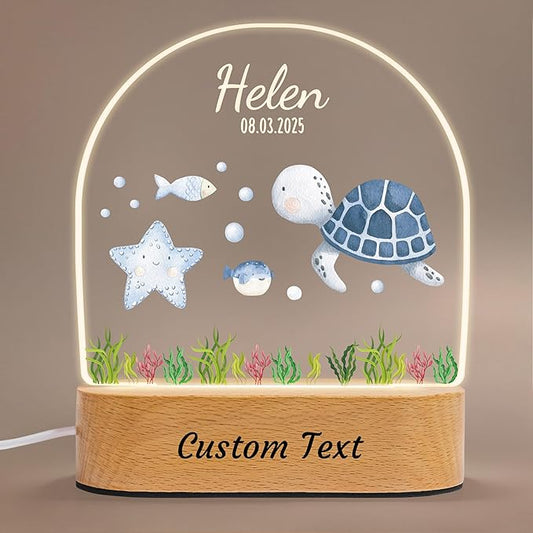 IOUMAM Personalized Baby Gifts for Kids Marine Animal Name Night Light for Boys Girls, Custom LED Acrylic Plaque for Toddler, Christmas Newborn Baby Shower Gifts, Ocean Nursery Room Decor for Children