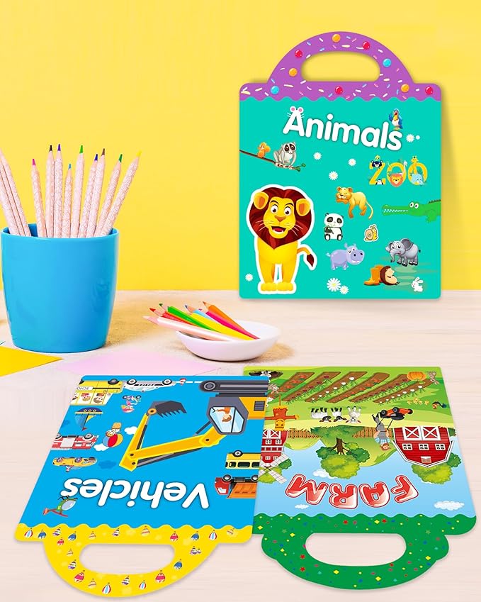 Walenced Reusable Sticker Book for Toddlers, Stickers for Kids, Toddler Sticker Book, Toddler Craft Activities, Toddler Travel Toys Ages 3 and Up Boy Girl Birthday Gifts