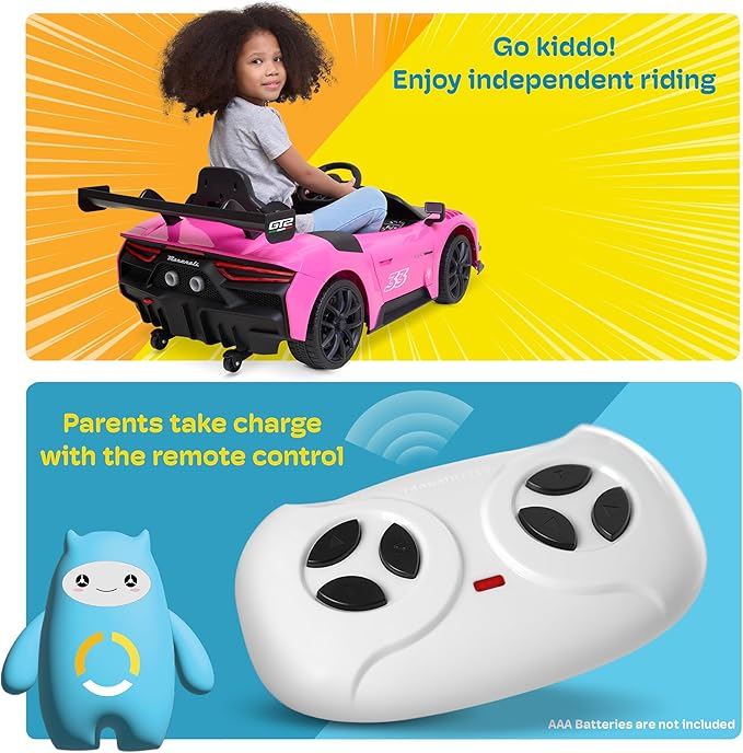 Kidzone 12V Ride On Car for Kids,Licensed Maserati GT2 Electric Battery Powered Sports Car Toy w/Remote Control & Manual Drive, LED Lights, Bluetooth & USB & AUX Port - Black
