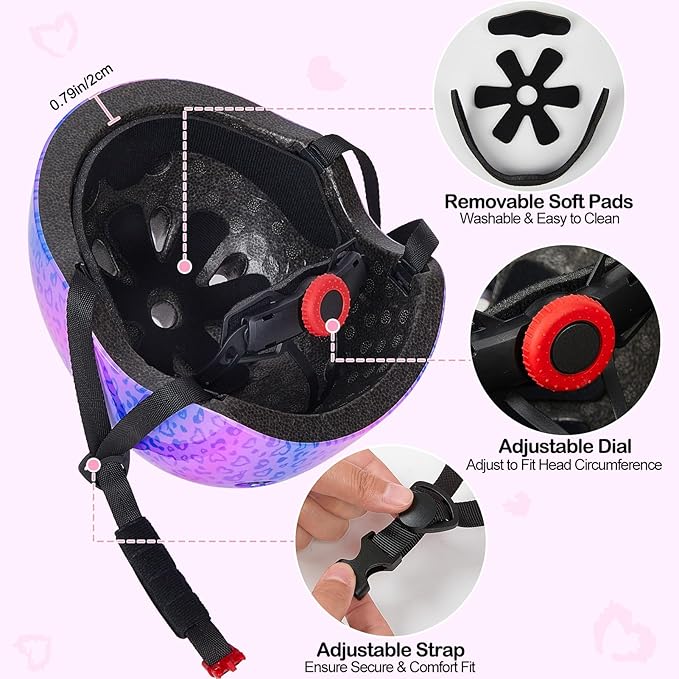 Kids Helmet, Bike Helmets for Kids 8-14 with Knee Pads and Elbow Pads Wrist Guards, Adjustable Youth Girls Bike Helmet with DIY Cat Ears Skateboard Helmet for Scooter Skating Cycling