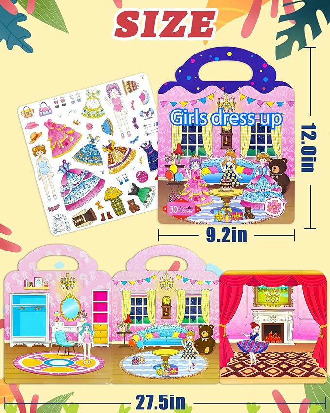 Benresive Reusable Sticker Books for Toddlers, Fun Travel Stickers for Kids, Toddler Sticker Book, Crafts Activities for Toddlers, 3 and Up Birthady Gifts - Dress Up