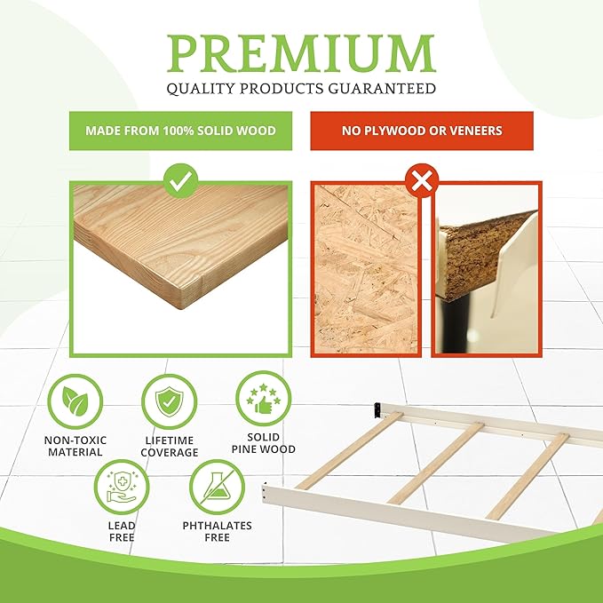Full-Size Conversion Kit Bed Rails for Baby Cache Convertible Cribs - Solid Wood Rail - Toddler and Adult Bed Rail for Full-Size Beds - Essential Nursery & Baby Furniture (Glazed White)