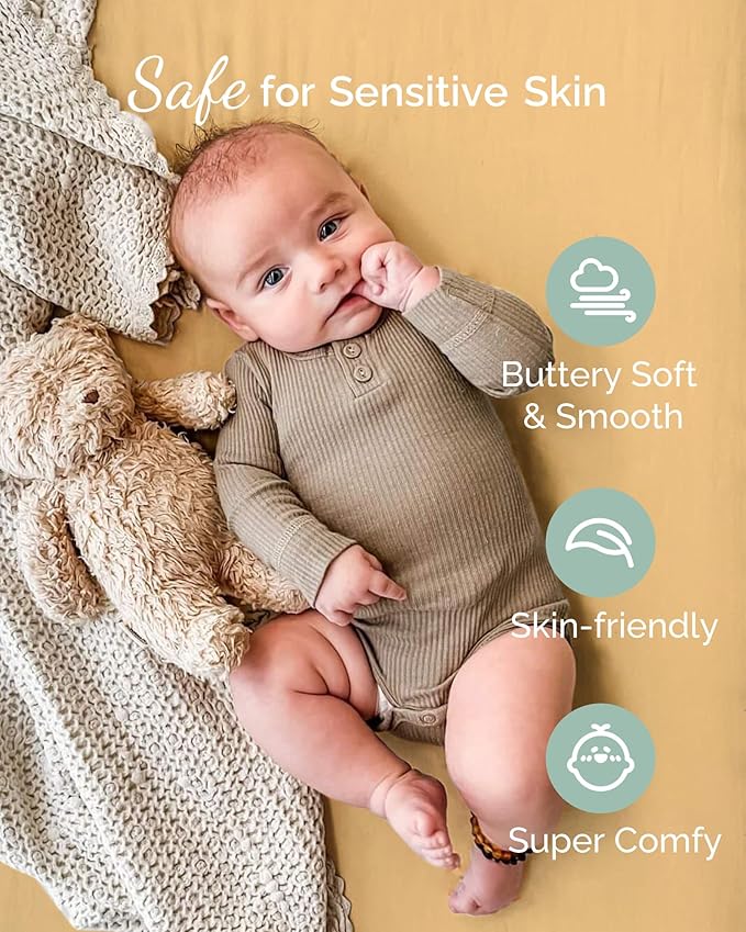 Bassinet Fitted Sheets Compatible with 4moms Breeze Plus Bassinet Model 1045 - Buttery Soft, Silky Comfort, Premium Stretchy Bassinet Sheets - Burnt Orange+Mustard Yellow+ Gray, 3 Pack