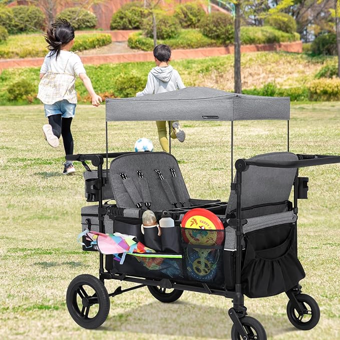 Stroller Wagon Cargo Net,Double-Layer Side Pockets Attachment for WONDERFOLD,Foldable Mesh Sorting Organizer Bag with Extra Storage Space