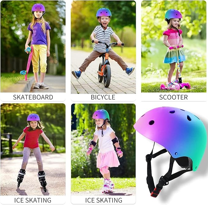 Adjustable Color Gradient Toddler Kids Bike Helmet for 3-5-8-14+Ages Girls Boys.Skateboard Bicycle Toddler Helmet 2-4 Years for Multi-Sports Cycling Scooter Inline Roller Skates Rollerblading