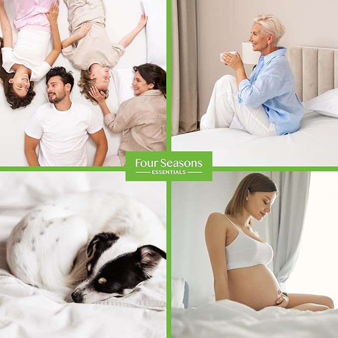Four Seasons Essentials Full Size Waterproof Mattress Protector - Cooling Viscose derived from Bamboo Fitted Sheet Mattress Cover - Quilted Jacquard Pad Protects from Dust Allergens