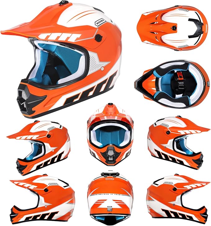 Youth Dirt Bike Helmet DOT Certified - Full Face Motorcycle Helmet for Off-Road, ATV, Street Riding, Includes Adjustable Goggles & Protective Gloves