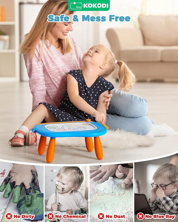 KOKODI Magnetic Drawing Board, Toddler Girl Toys for 1-2 Year Old, Large Doodle Board Pad Learning and Educational Toys for 1 2 3 Year Old Baby Kids Birthday Gifts(Blue)
