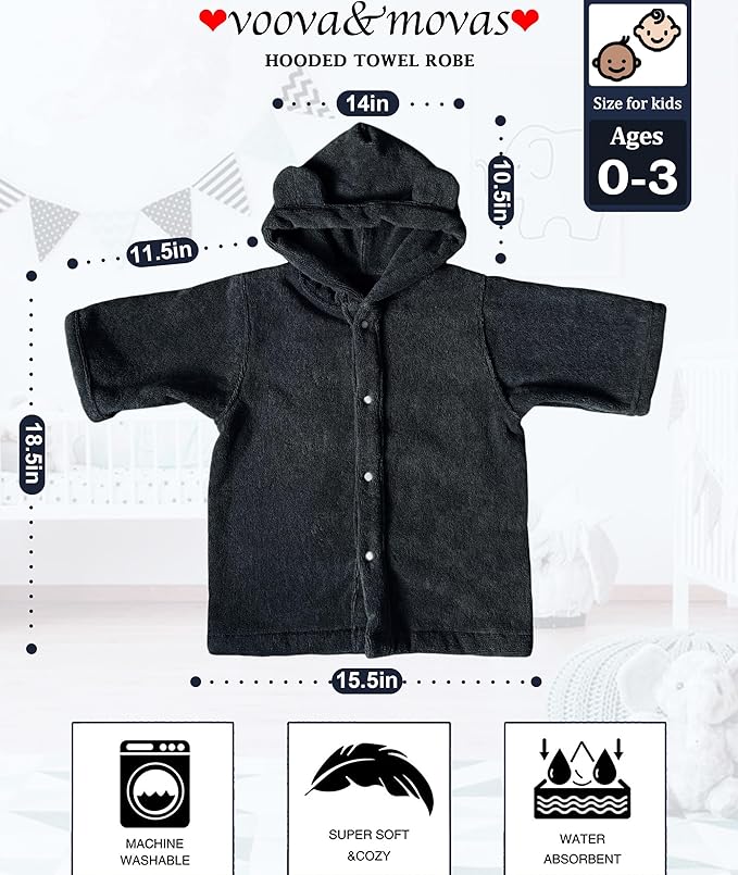 VOOVA & MOVAS Toddler Hooded Poncho Towel with Bear Ear, 0-3Years | 100% Cotton, Ultra-Soft & Absorbent | Gentle for Sensitive Skin, Bath, Pool & Beach Towel | Newborn, Navy