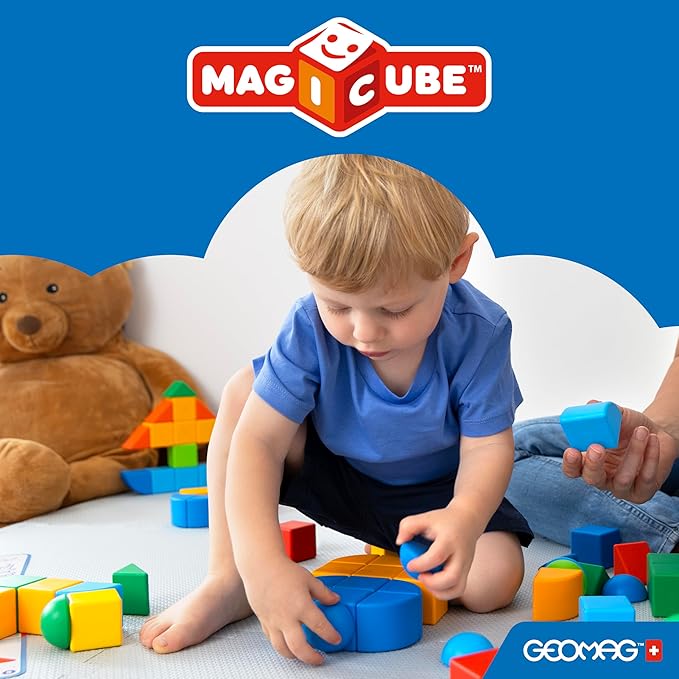 Geomag Magicube 9pcs Magnetic Blocks - Magnetic Building Blocks for Toddlers 1-3, Montessori Toys for 1+ Year Old, Autism Sensory Product, Magnets for Kids