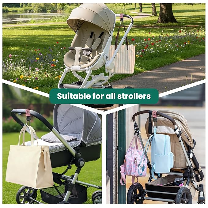 Stroller Straps, Mommy Hooks Diaper Bags, Universal Shopping cart, Wallet, Backpack - 2 Packs (Stay Optimistic)