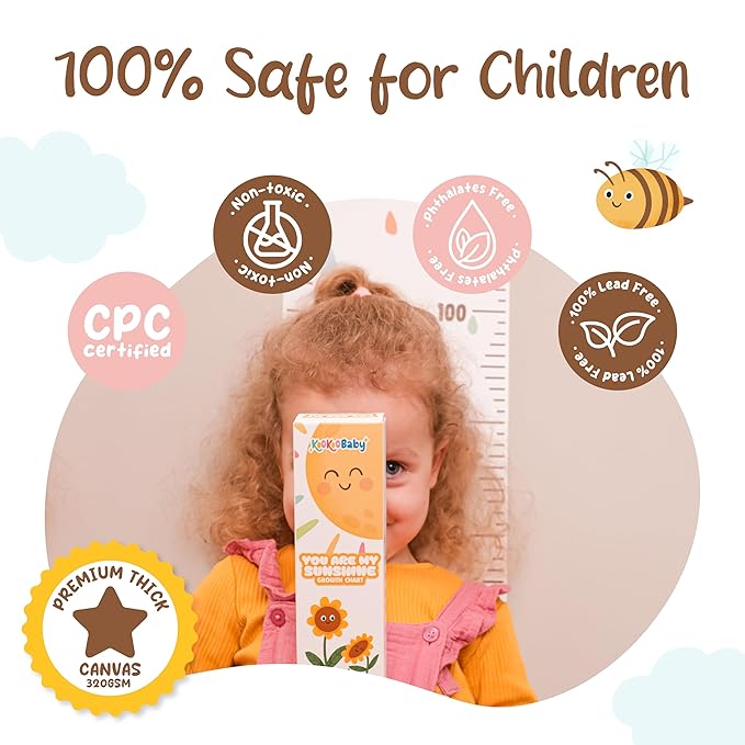 KooKooBaby Kids Growth Chart for Wall - 82"x7.9" Premium Canvas Removable Height Chart for Kids Height Measurement for Wall, Height Chart Measuring for Kids & Baby, Child Height Wall Chart