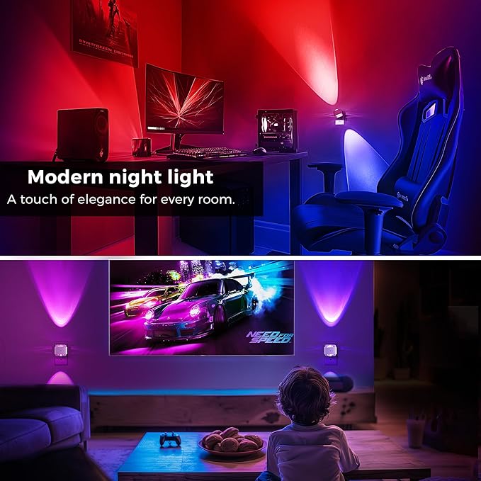 L LOHAS LED Night Light, Color Changing Night Lights Plug into Wall, Rotating White Nightlight, Dusk to Dawn Sensor, RGB Rainbow Nightlights Projector for Bathroom, Gaming Room, Decor, Gifts,1 Pack
