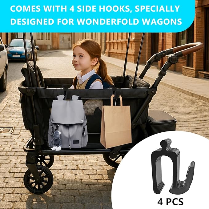 Zoucengx Wonderfold Wagon Accessories, Upgraded Multifunctional Side Hooks for Wonderfold Wagon W4 - Durable, Space-Saving Travel Organizer with Sturdy Design (4, Upgraded)