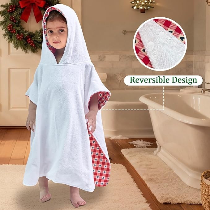 VOOVA & MOVAS Double-Layered Baby Hooded Bath Towel Poncho (2-4 Years, 20x21 Inches) | Ultra Soft & Absorbent Cotton | Thick Toddler Towel for Swimming, Beach, Shower & Winter, Heart