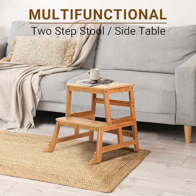 COSYLAND Toddler Kitchen Step Stool Helper - Wooden Standing Tower for Kids with Anti-Tip Support Legs (Natural)