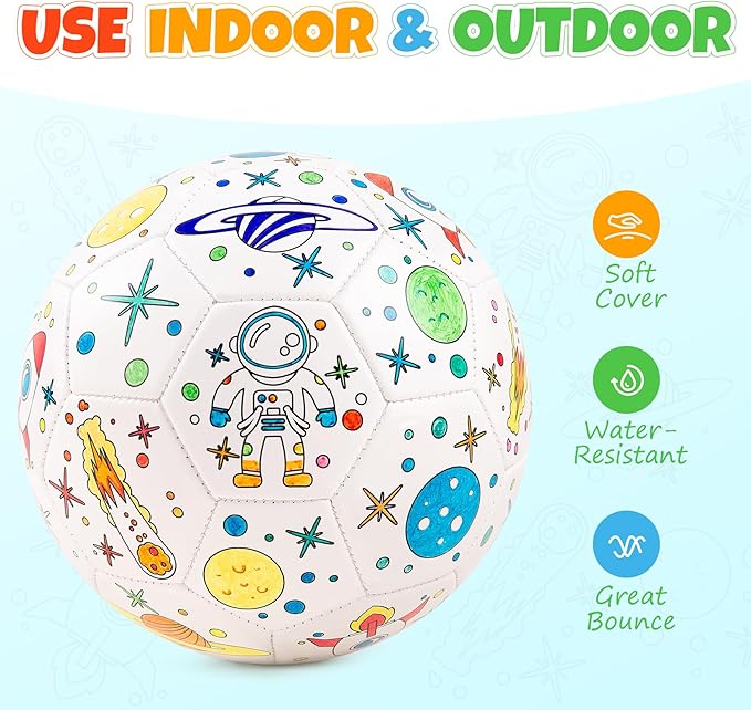EVERICH TOY Paint Your Own Soccer Ball with Markers, Toddler Arts and Crafts Kits Soccer Gifts for Boys Girls, Size 3 Astronaut Toys Coloring Custom Soccer Ball Birthday Gifts for Kids 3 4 5 6-8 8-12