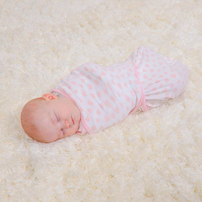 Comfy Cubs Easy Swaddle Blanket, 3 Pack - 100% Cotton Newborn Wrap, Large for 3-6 Months Infants, with Adjustable Velcro, Breathable and Durable Sleep Sack for Babies - Pink