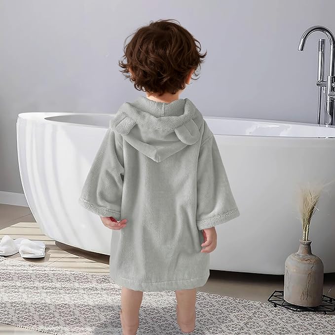 VOOVA & MOVAS Baby Hooded Bath Towel with Bear Ear (0-3Years) 100% Cotton Soft Absorbent Skin-Friendly Bath Pool Beach Towel Robe for Newborns & Infants - Perfect Set,Gray
