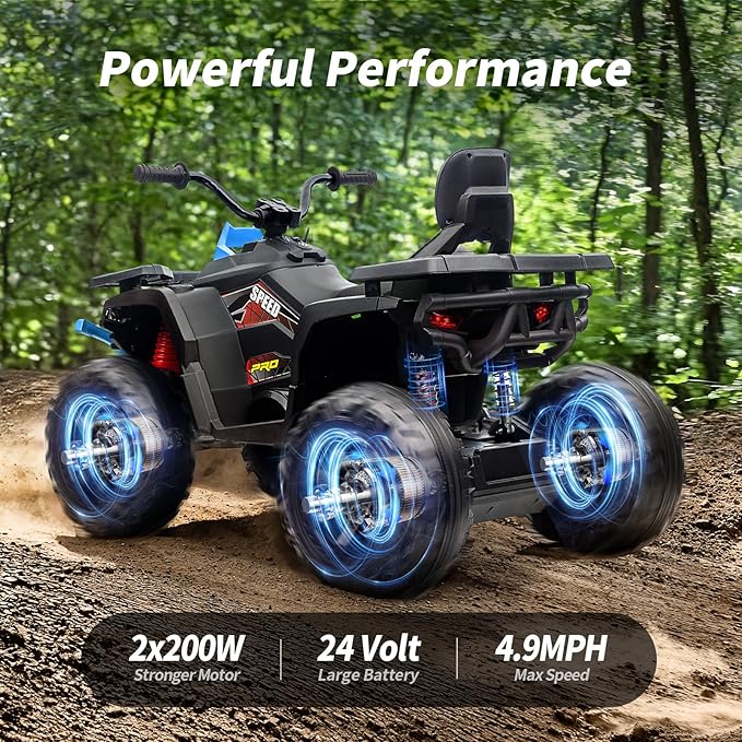Kids ATV 4 Wheeler, 24V Ride On Toys Car for Big Kids with 400W Motor, 2 Seater - Blue