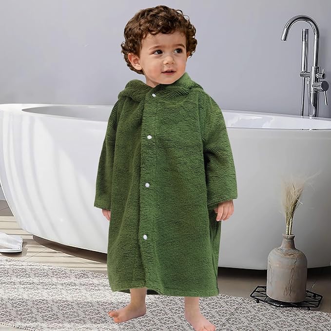 VOOVA & MOVAS Hooded Bath Towel for Toddler 0-3Years | 100% Cotton,Low Lint, Ultra-Soft & Absorbent | Gentle for Sensitive Skin, Thick Bathroom, Pool & Beach Towel,Olive Green