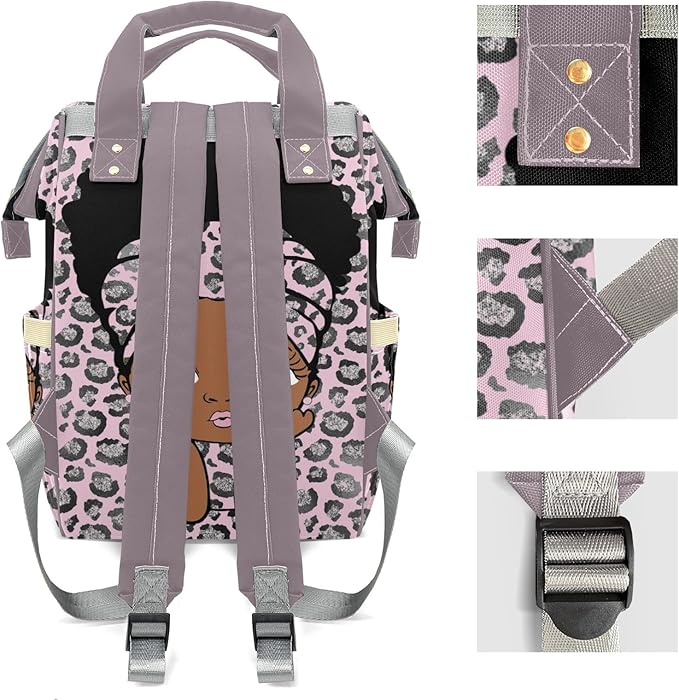 Personalized Leopard Afro Girl Custom with Name Diaper Bag Backpack For Baby Boy Girl Dad Mom Unisex for Adult Daypack Holiday Gift