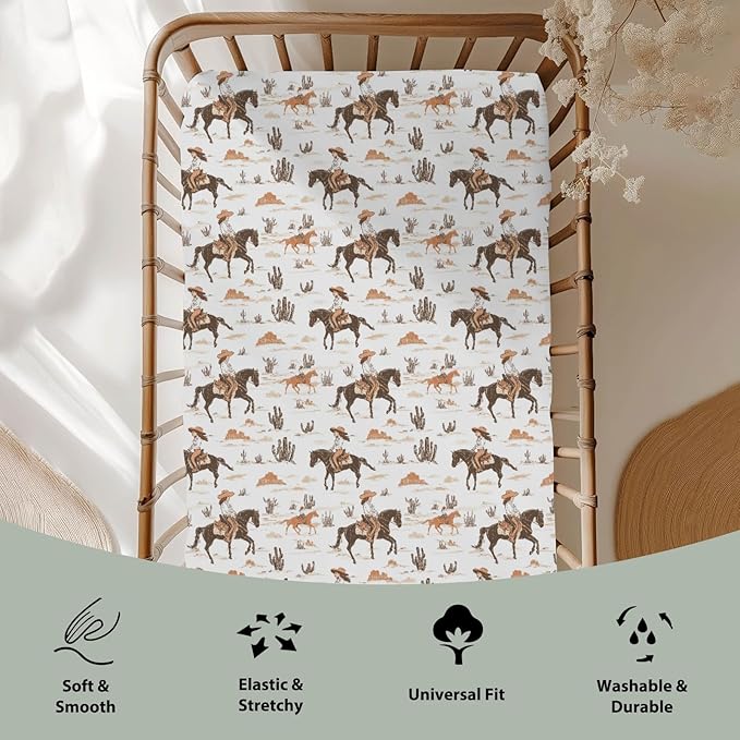 Vintage Cowgirl Cactus Baby Crib Sheets for Boy Girl 52"x28" Western Cowgirl Love Soft Stretchy Fitted Crib Mattress Cover Wild Desert Baby Sheet for Standard Crib & Toddler Mattress Pad
