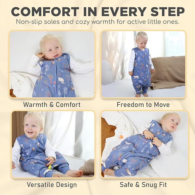 Mama Cheetah Toddler Sleep Sack with Feet 3T - 4T, 2.5 TOG Organic Cotton Baby Sleeping Bag with Legs, Baby Wearable Blankets for Walkers w/ 2-Way Zipper, Baby Sleep Sack for Girls & Boys, Large