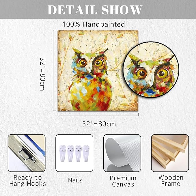 Cute Owl Canvas Wall Art Funny Animal Pictures Artwork Vintage Bird Poster Prints for Living Room Bedroom Kid's Room Decoration Modern Wall Decor Ready to Hang