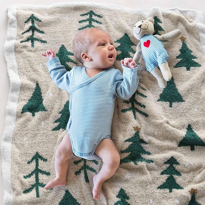 LifeTree Cozy Plush Baby Blanket - Soft Fuzzy Swaddle & Receiving Blanket for Toddler Nursery, Crib, Stroller, Warm & Lightweight for Girls and Boys, 31x40 Inches, PineTree Pattern