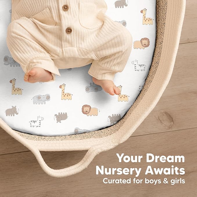 2-Pack Organic Bassinet Sheets for Girls, Boys - 100% Cotton Bassinet Mattress Sheets Compatible with Halo Bassinest Swivel Sleeper, Graco, Baby Delight,Chicco,Unisex Fitted Bassinet Sheets (KeaPixel)