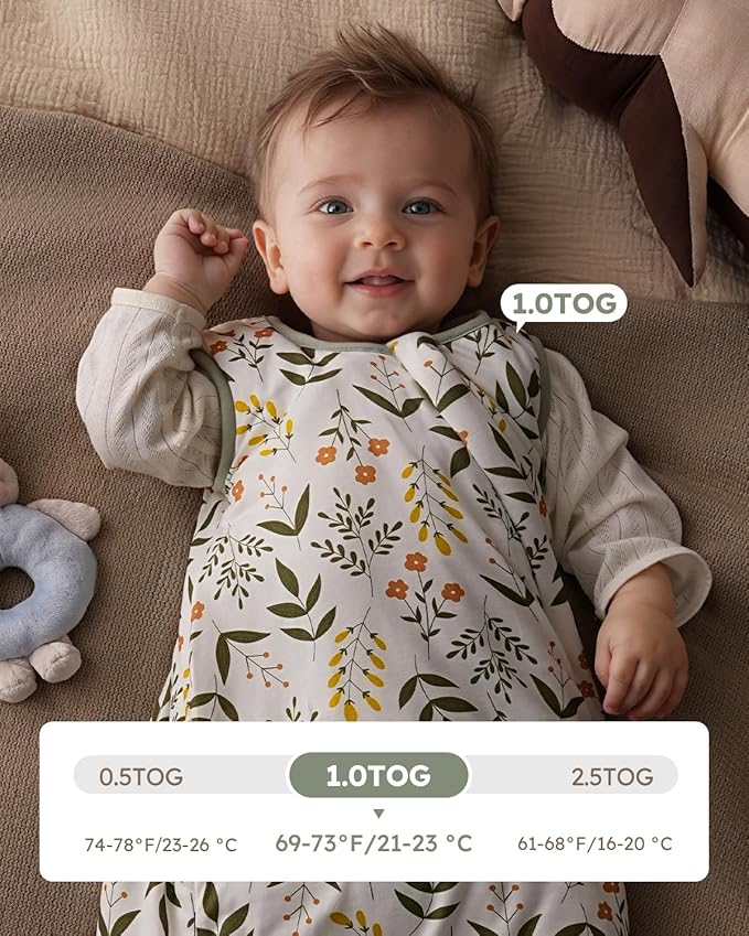 Yoofoss Rayon Made from Bamboo Baby Sleep Sack 6-12 Months 1.0 Tog Baby Wearable Blanket, Super Soft Infant Toddler Sleeping Sack 2-Way Zipper