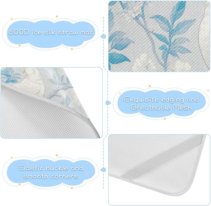 Cooling Baby Mattress pad Protector 28" x 52"Ultra Soft Crib Bumper Pads for Kids, Adult Elegant Animal White Cockatoos Bird Gray Blue
