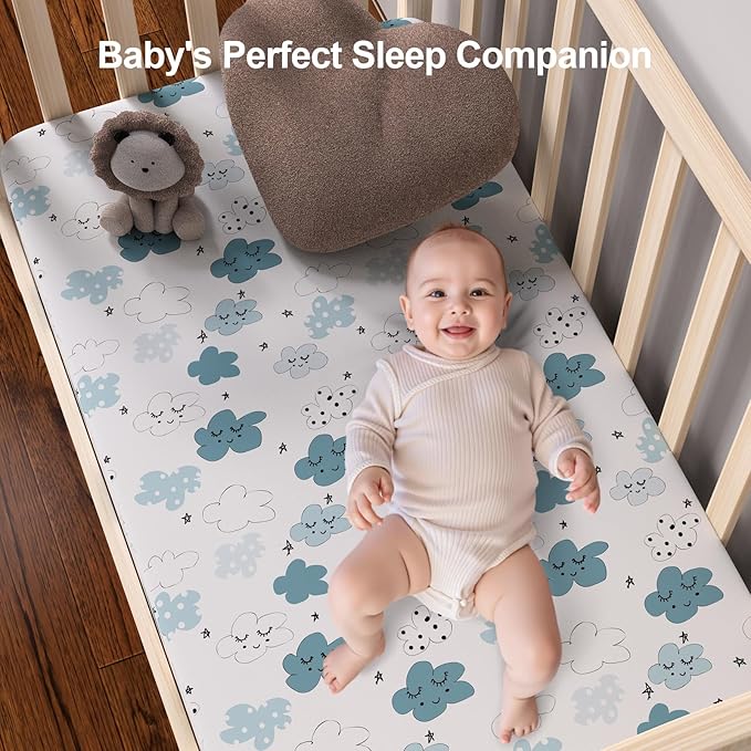 Baby Crib Sheets 2 Pack for Boys and Girls Fit for Standard Crib Toddler Mattress Breathable Soft Microfiber Baby Sheet 28x52x8in(Starry Sky & Clouds)
