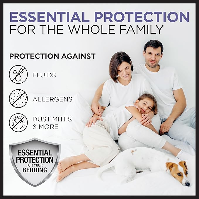 Protect-A-Bed Essential Mattress Pad Full, 100% Waterproof, Dust Mite Barrier Mattress Pad, Breathable & Quiet, Antimicrobial, Fits 11"-18" Mattresses