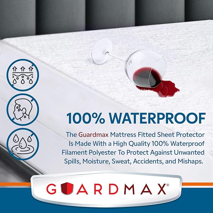 Guardmax Terry Cotton RV Size Mattress Protector - Waterproof & Dust Mite Proof Mattress Cover with Stretchable Pockets - Soft, Comfortable, & Noiseless Waterproof Fitted Sheet.(48 x 75 X 13)