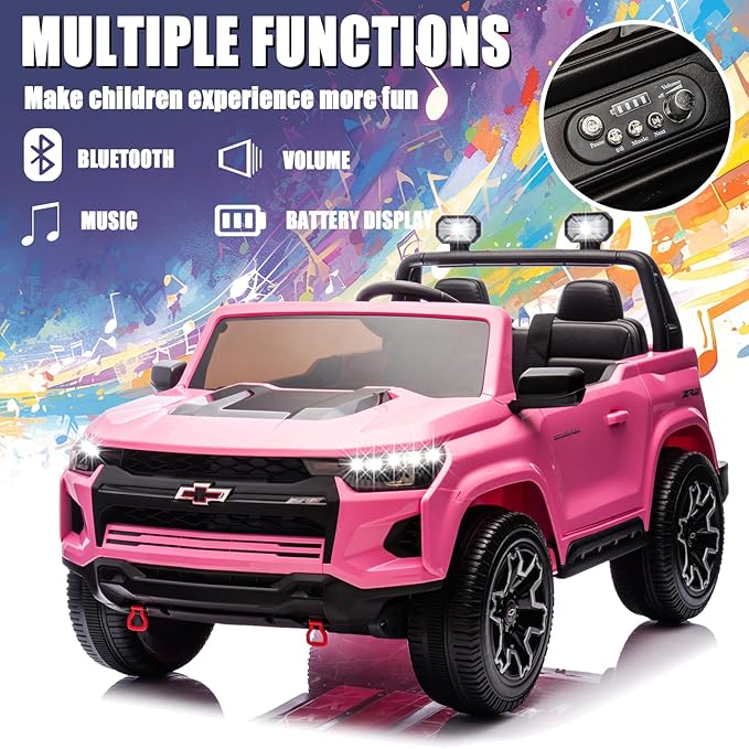POSTACK 24 Volt Ride on Toy with Parental Remote, 4WD Battery Powered Electric Power 4 Wheels for Toddlers, Kids Ride on UTV Truck Kids Cars to Drive with Bluetooth LED Lights, Pink