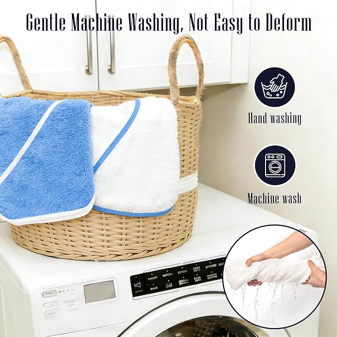 2 Pack Baby Bath Towel - Rayon Made from Bamboo, Ultra Soft Hooded Towels for Babies,Toddler,Infant - Newborn Essential -Perfect Baby Registry Gifts for Boy Girl (White and Navy Blue, 30 x 30 Inch)