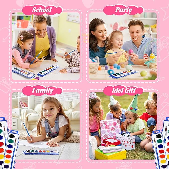 FUMILE 30 Pack Watercolor Paint Set, 8 Colors Washable Valentines Water Color Paint Set for Kids with Paintbrush, Watercolor Paint for Prizes Exchange Gifts, Valentine's Day Gifts, Party Favor, Classroom