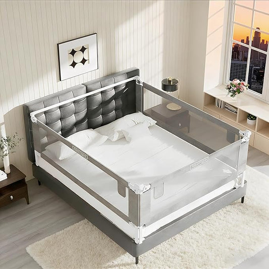 3-Pack Twin Size Bed Rails for Toddlers -Height Adjustable Baby Bed Rail Guard Specially Designed for Twin Size Bed (74.8"x74.8"x39"-Grey)