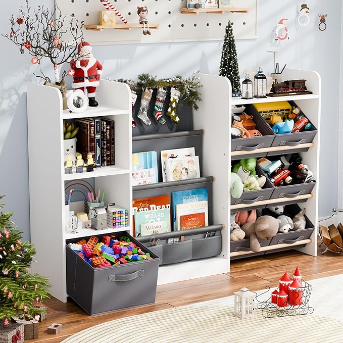 IKALIFE Kids Toy Book Storage Organizer - Large Bookshelf with 7 Removable Bins, Baby Bookshelf and Toy Storage, 4-Tier Book Shelf for Kids Room, Playroom, Classroom, 51 inch, White