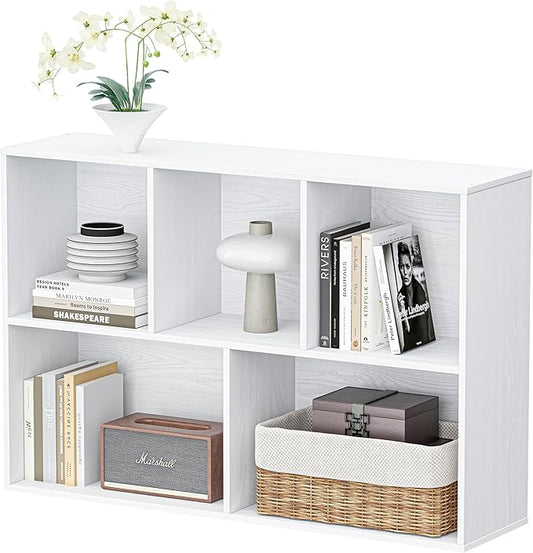 Jpiziso 5 Cube Storage Organizer, Wooden Cube Shelves with Closed Back Panel, Reversible Bookcase, Cubes Closet Organizer for Home, Living Room, Kids Room, Office, Bedroom, Study, Hallway