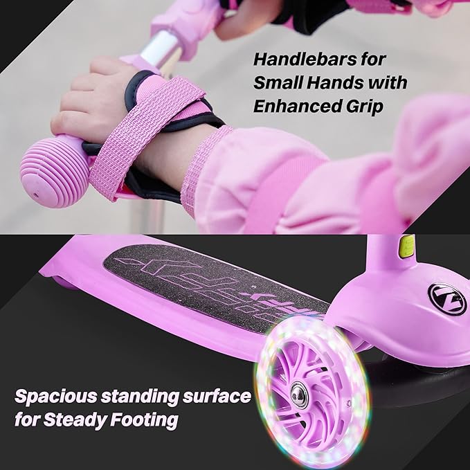 ZIFFY Multicolor 3 Wheel Scooter for Kids 3-5, Toddler Kick Scooters with LED Light-Up Wheels for Boys and Girls, 5 Adjustable Height and Lean-to-Steer Design, Support up to 110 lbs by JOVA