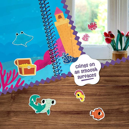 Stick4Ever Jelly Sticker Book - for Kids - Waterproof, Easy to Clean Reusable Sticker Book for Toddlers- Reusable Road Trip Activities for Kids - Stocking Stuffers for Toddlers(Under The Sea)
