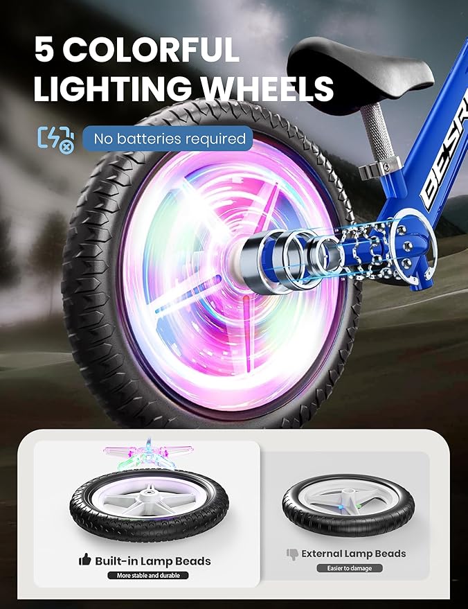 besrey Toddler Balance Bike 2 Year Old: All-Metal Frame & 12" Self-Lighting Wheels, Kids Bike with Adjustable Seat, Custom Plate w/Bonus 4 Sets of Stickers, Gift Bike for Boys Girls 2 3 4 5 Years Old