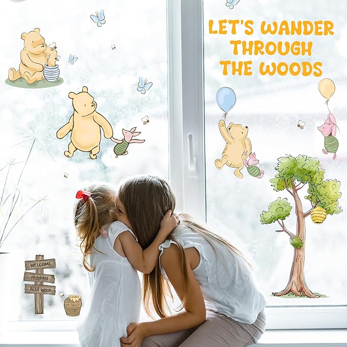 Winnie Wall Stickers for Kids, Winnie Character Stickers, The Pooh Inspirational Sticker, The Pooh Removable Sticker for Kids Baby Nursery Children Room Living Room Bedroom Playroom Wall Decoration